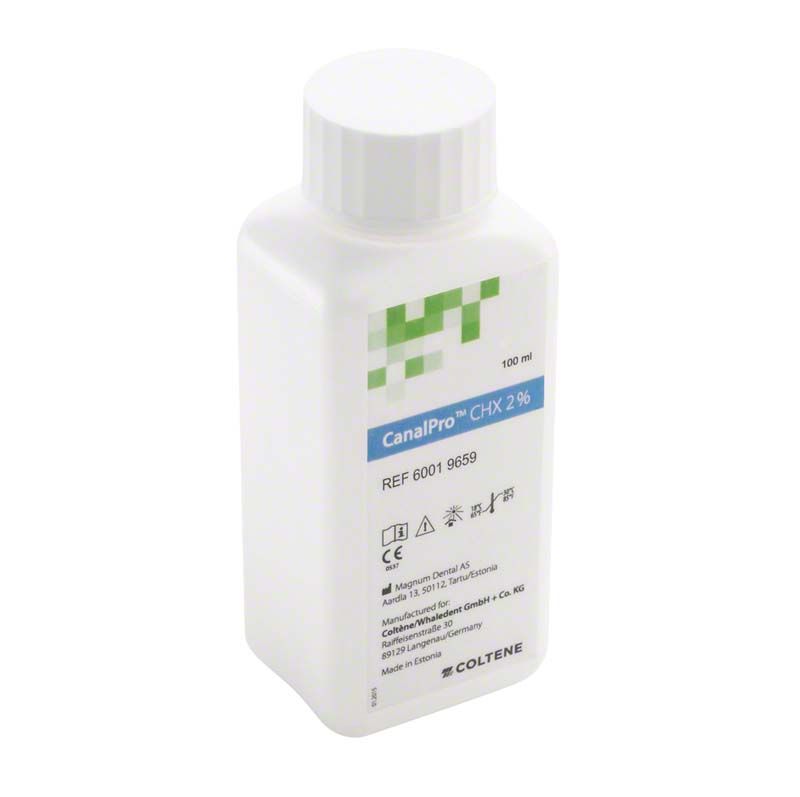 Kanalpro™ CHX 2% Flasche, 100ml, rechteckig, mit Etikett.