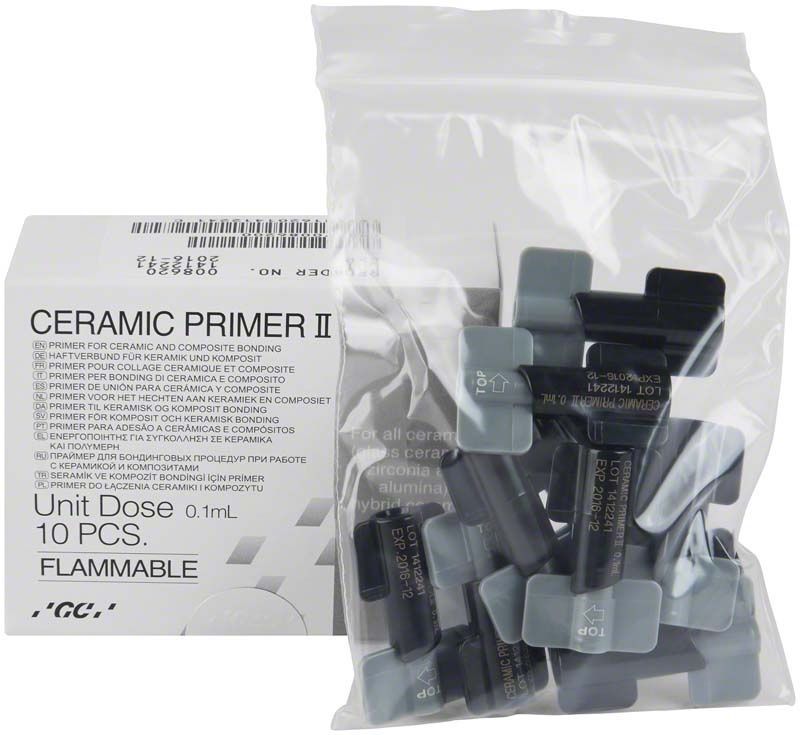 Keramik-Primer II Einzeldosisverpackung mit 10 Stück in Klarsichtbeutel.