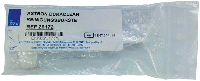 Verpackte astron® DuraClean² Reinigungsbürste mit Produktetikett.
