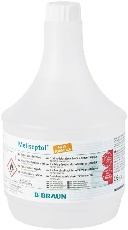 Meliseptol New Formular 1 Liter Sprühflasche mit Etikett und Warnhinweisen.