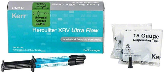 Herculite XRV Ultra Flow Universal Opaque mit Spritzen und Dispensing Tips.