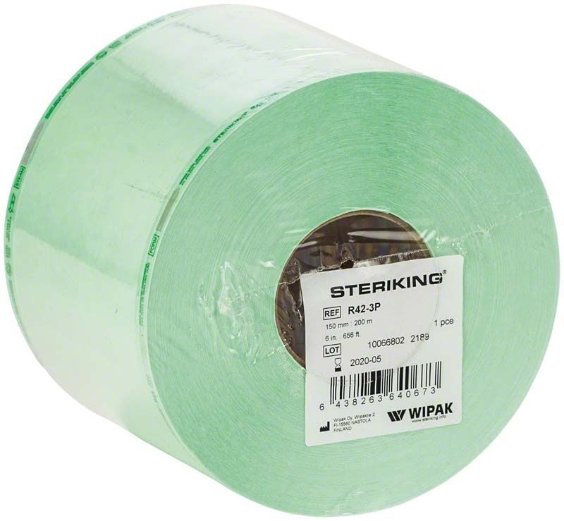 Steriking Flache Rollen R42 150mm 200m mit Etikett und Verpackung.
