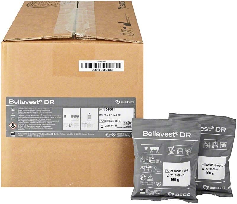 Karton und graue Verpackungen von Bellavest® DR Einbettmasse für Dentaltechnik