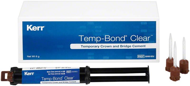 TempBond Clear Befestigungszement mit Spritze und Applikationsspitzen.