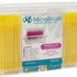 Microbrush Plus Applikatoren in gelber Farbe in transparenter Aufbewahrungsbox.