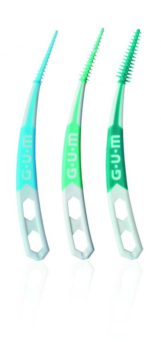 GUM® SOFT-PICKS® Advanced Interdentalbürsten in verschiedenen Farben.