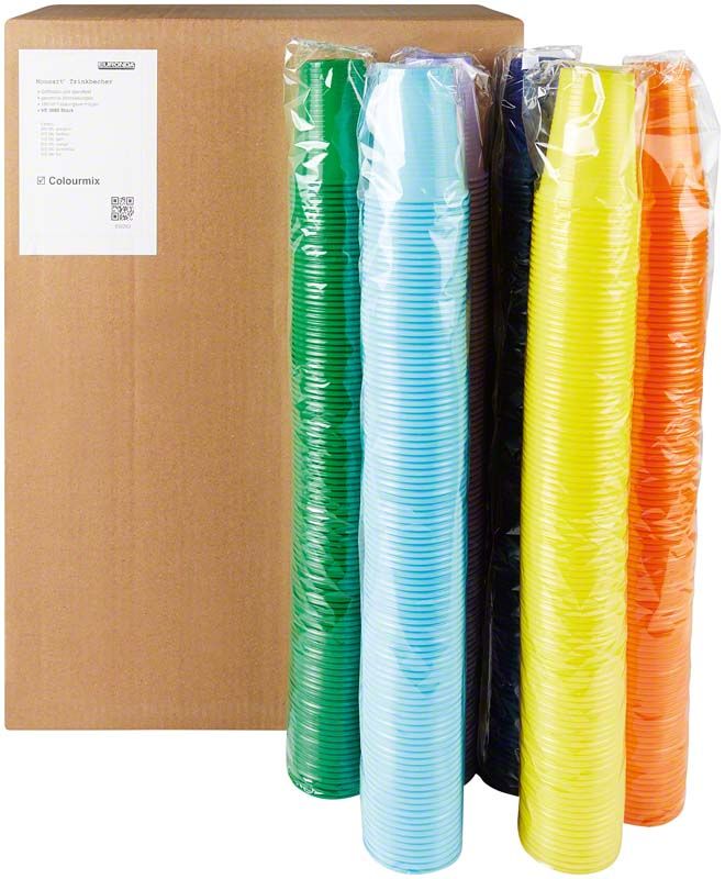 Monoart Mundspülbecher 180ml Colourmix, Verpackung mit farbigen Bechern.