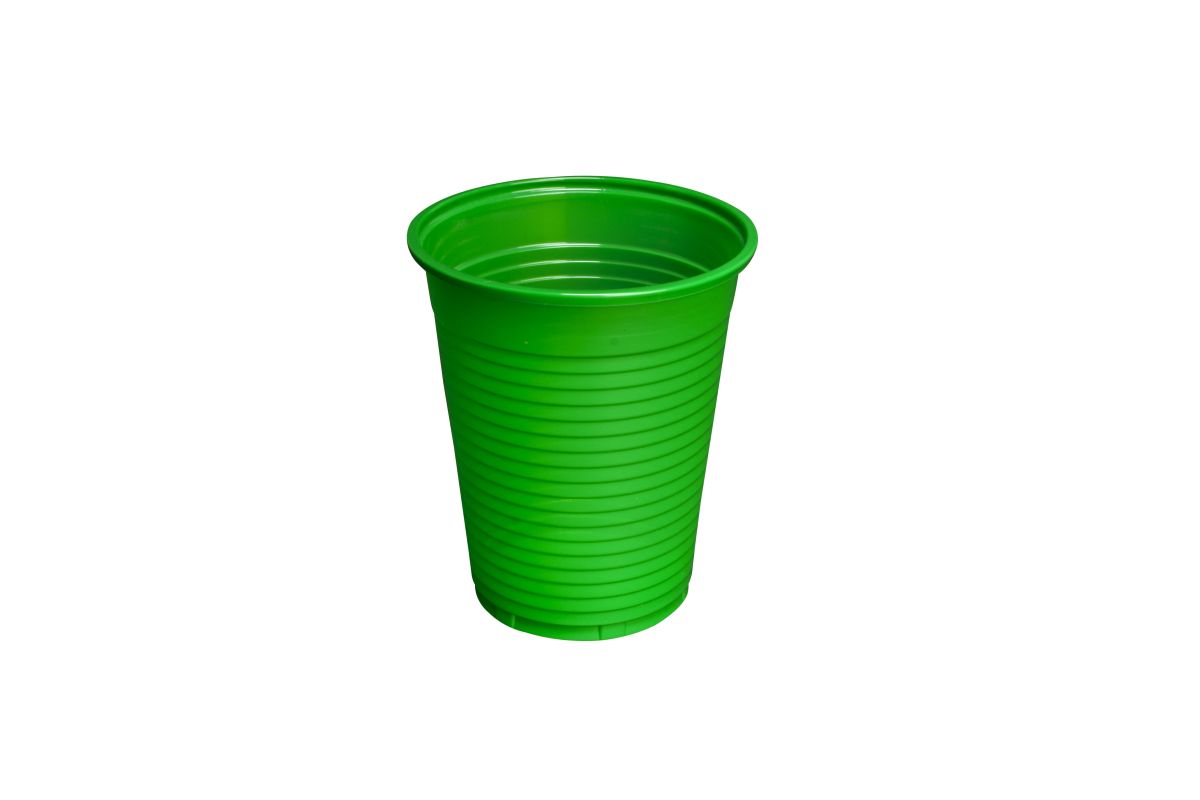 Grasgrüner Monoart Einweg-Mundspülbecher aus Polypropylen, 180ml.