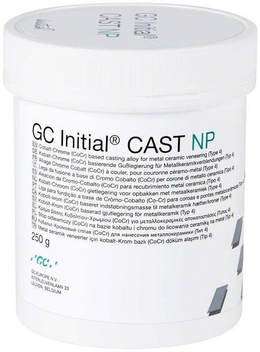GC Initial® CAST NP 250g Dose mit mehrsprachigem Etikett.