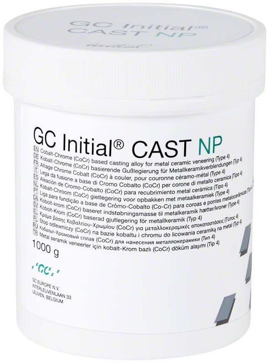 GC Initial® CAST NP 1000g in weißem Kunststoffbehälter mit Etikett.