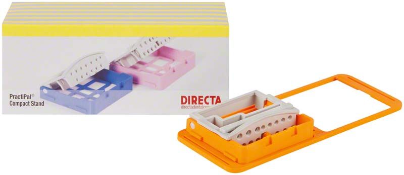 Oranger PractiPal® Compact Bohrerständer neben seiner Verpackung.