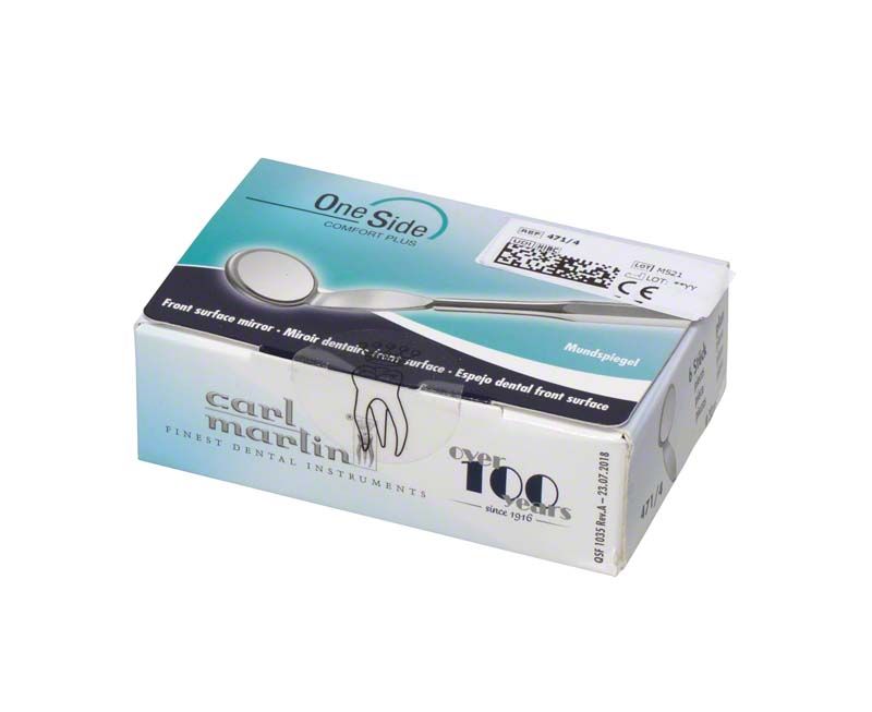 Mundspiegelaufsatz Nr. 4 in Verpackung mit Rhodium-Beschichtung.