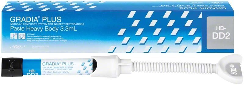 GRADIA® PLUS Paste Heavy Body HB-DD2 in Verpackung mit Applikationsspritze.