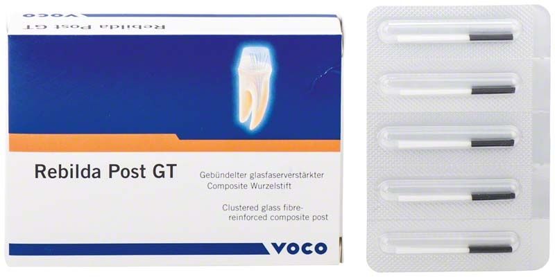 Rebilda Post GT Glasfaserstifte in Verpackung und Blister.