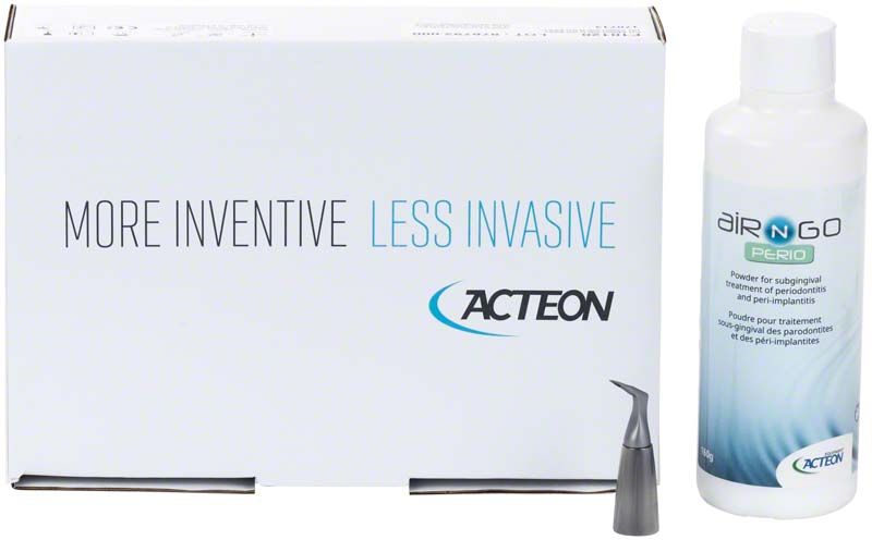 AIR-N-GO® Kit PERIO mit Verpackung, Pulverflasche und Düse.