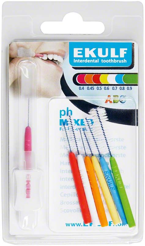 EKULF Interdentalbürsten sortiert in verschiedenen Farben auf Blisterverpackung.
