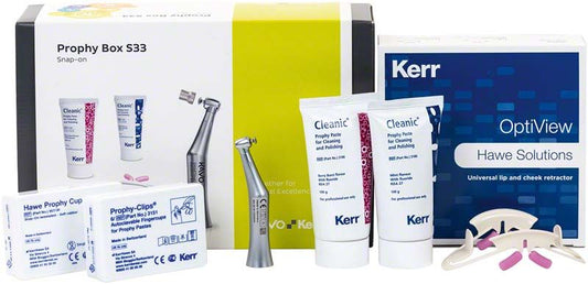 KaVo Kerr Prophy Box SMARTmatic S33 mit zahnmedizinischen Instrumenten und Zubehör.