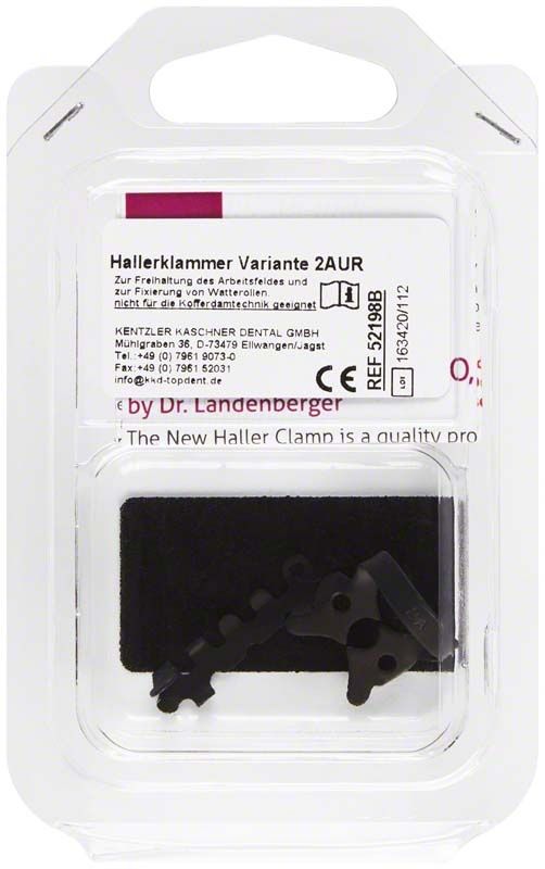 Hallerklammer nach Dr. Landenberger Schwarz (TiN) in Blisterverpackung.
