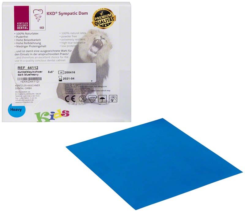 KKD® Sympatic Dam Kids dunkelblau, Verpackung mit Löwenmotiv und Produktdetailansicht.