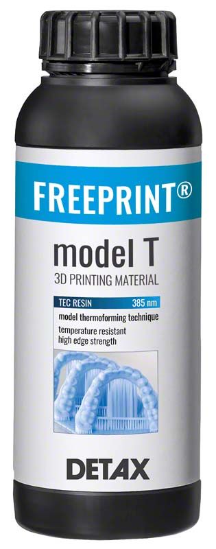 3D-Druckmaterial FREEPRINT® model T 385 nm in schwarzer Flasche.