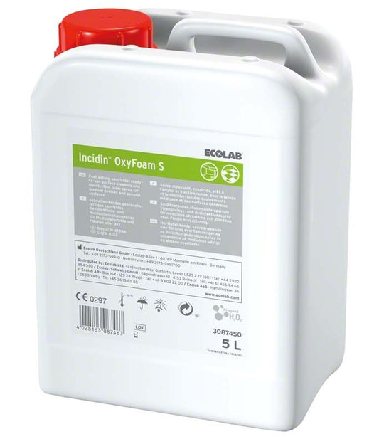 Kanister mit 5 Litern Incidin® OxyFoam S, roter Verschluss.