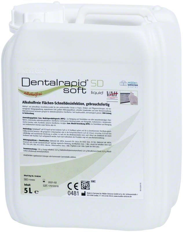 Dentalrapid® soft SD liquid Kanister 5 Liter zur Flächendesinfektion.