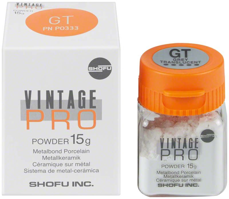 Vintage PRO Metallkeramik-Pulver 15g in orangefarbener Verpackung.