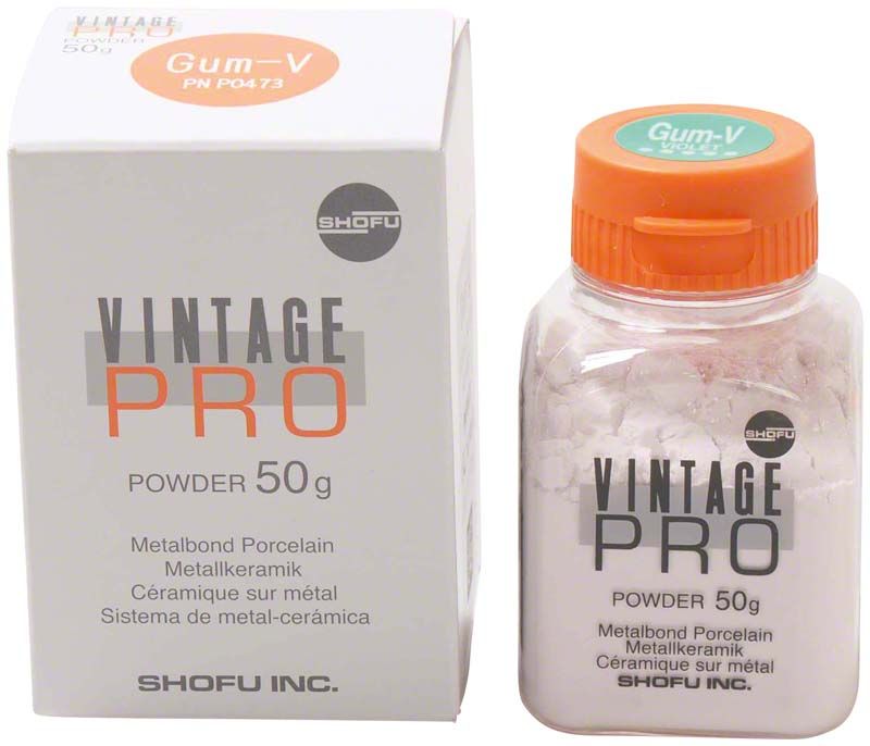 Vintage PRO Gum 50g Zahnpulver mit Verpackung und Produktflasche.