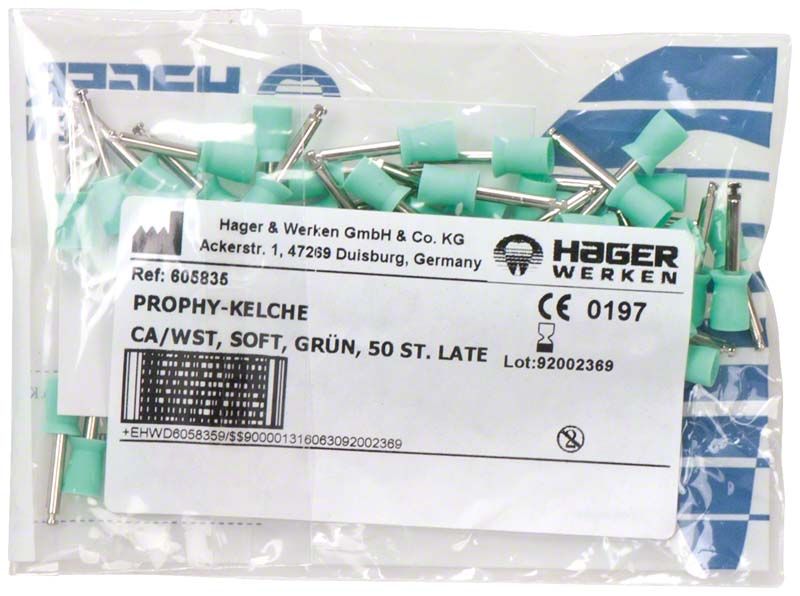Prophy-Cup Soft RA Polierkelche in grüner Einwegverpackung.