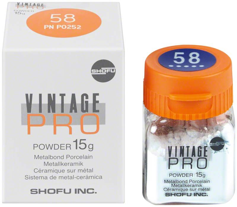 Vintage PRO Incisal Pulver 15g Verpackung und Flasche.