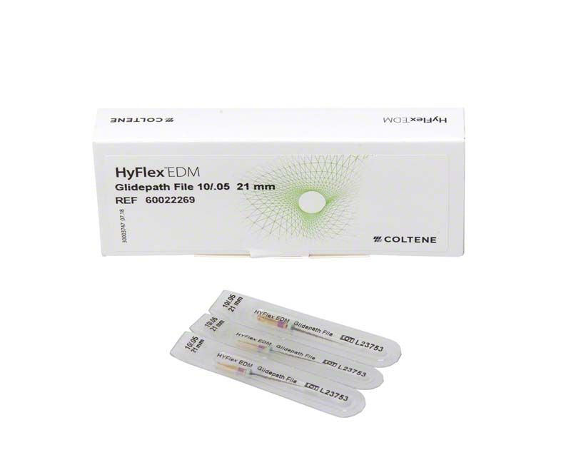 HyFlex™ EDM Niti-Feilen 21mm Finishing File 60/.02 in Einzelverpackungen vor Schachtel.