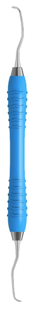 Hellblaues Colori Kürette GRACEY Standard Figur 11-12 mit ergonomischem Griff.