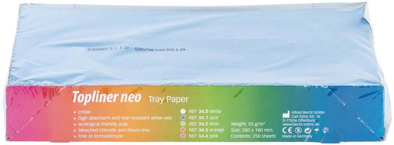 Topliner neo Trayauflagen 18 x 28 cm in azurblauem Verpackung.