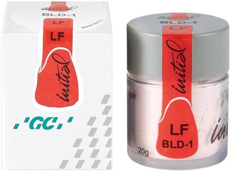 GC Initial LF Bleach Dentin BLD-1 Verpackung und Behälteransicht.