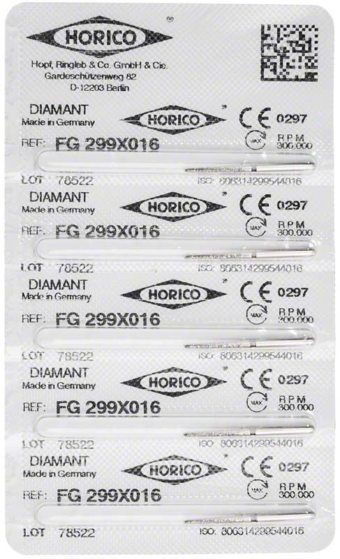 Etiketten von Horico Diamant FG 299X 016 mit QR-Code und Seriennummern.