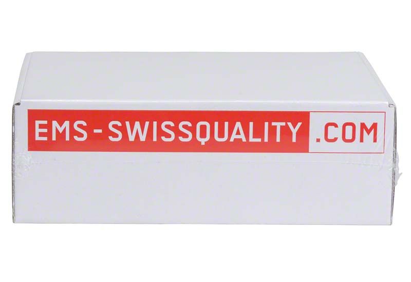 Weiße Verpackung mit rotem EMS-SWISSQUALITY.COM Logo.