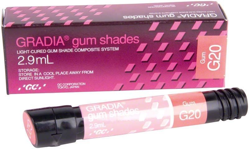 Verpackung und Tube des Gradia Gum G20 Zahnfleischfarbtons.