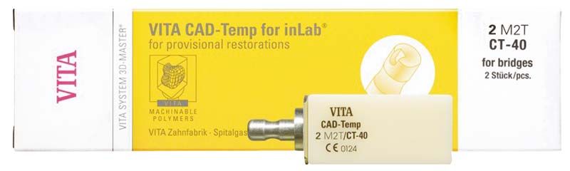 VITA CAD-Temp monoColor Block für CEREC/inLab CT-40 vor weißem Hintergrund.