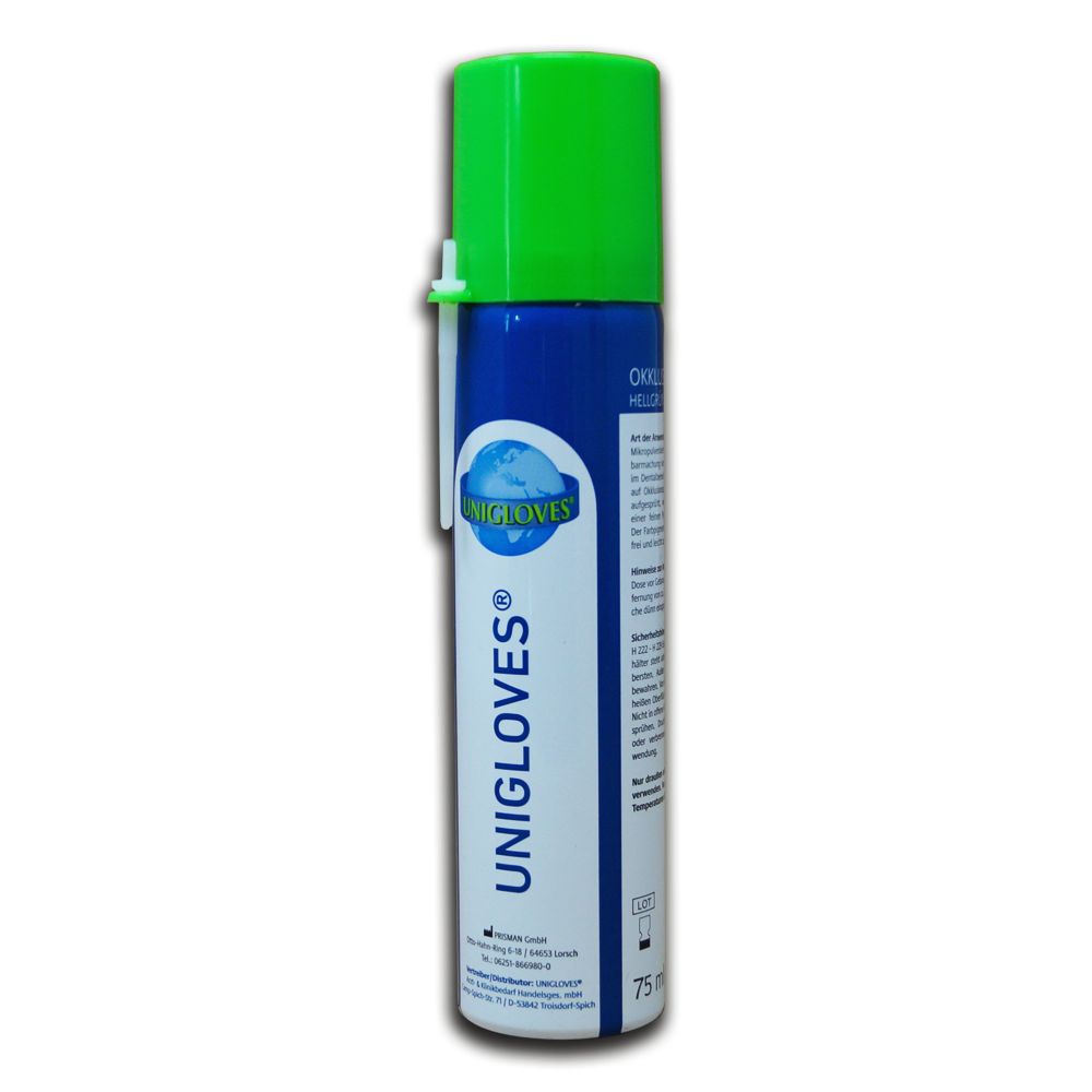 Grünes Occlusionsspray von Unigloves für zahnärztliche Anwendungen.