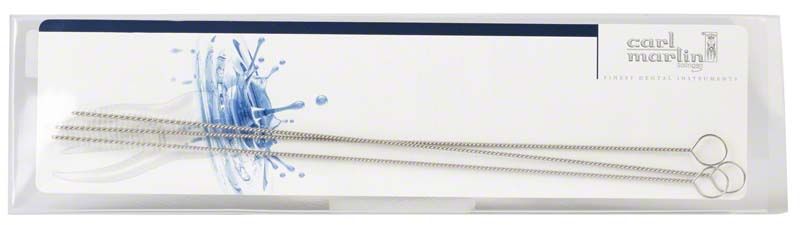 Reinigungsbürste für Absaugkanülen mit verzwirbeltem Drahtgriff in Verpackung.