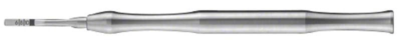 Gerader Knochenmeißel, 3mm breit, mit ergonomischem Griff.