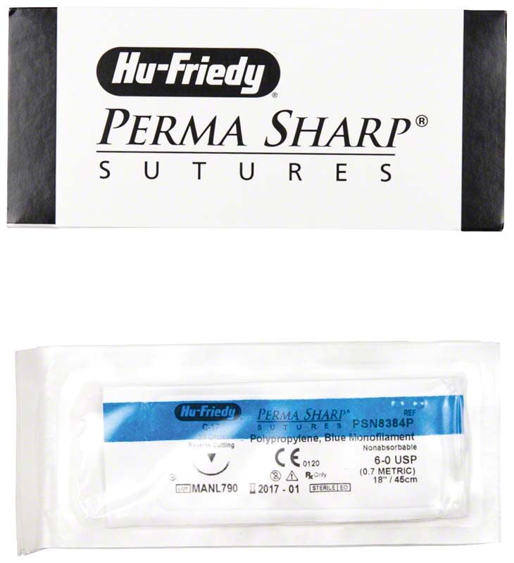 Perma Sharp Nahtmaterial-Verpackung mit Produktinformationen und Herstellerlogo.