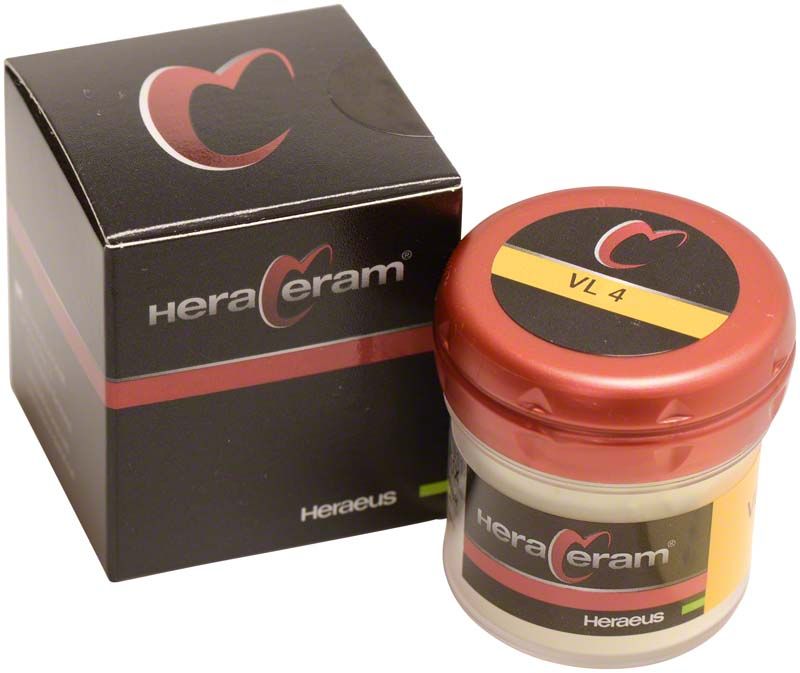 HeraCeram® Value VL4 Zahnersatzmaterial mit Verpackung und Dose.