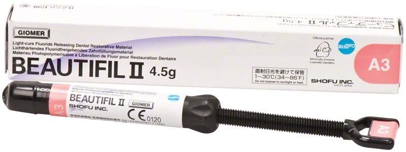 Lichthärtendes Composite Füllungsmaterial Beautifil II Spritze A3 von Shofu Dental.