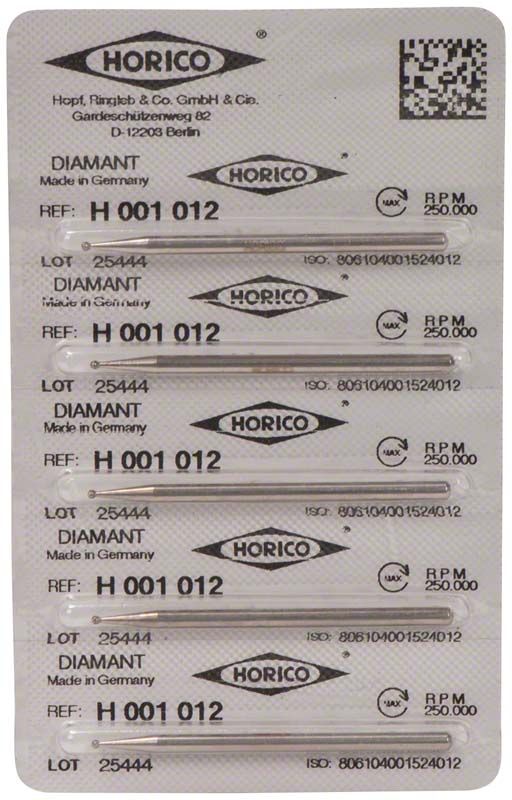 Verpackung des Diamant H 001 012 Dentalwerkzeugs mit Produktinformationen.