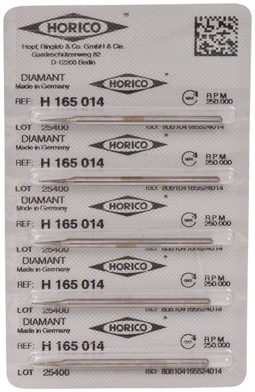 Blisterverpackung mit Diamant-Schleifinstrumenten, Modell H 165 014, von Horico.