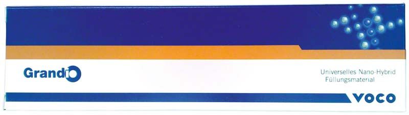 Grandio® Spritze OA2 Verpackung mit blauem und orangefarbenem Design.