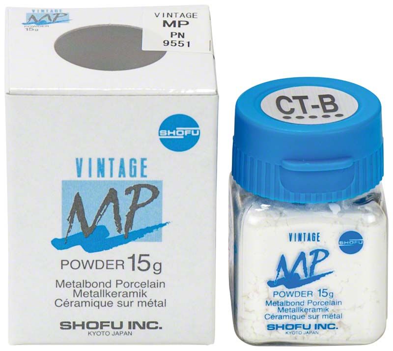 Transluzentes 15g VINTAGE MP Halsmasse-Pulver mit blauer Kappe und Verpackung.