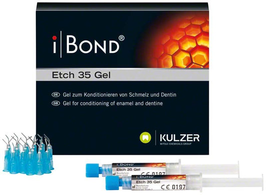 iBond Etch 35 Gel mit Spritzen und Verpackung im Hintergrund