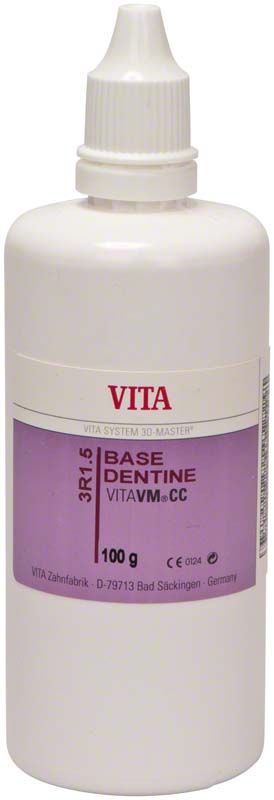 VITA VM CC 3D 100g Base Dentine 3R1.5 Flasche mit lila Etikett.